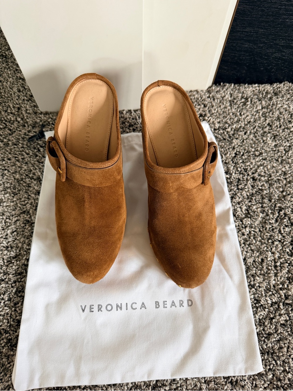 Veronica Beard Dacey Suede Platform Clogs Cognac Brown Size 10